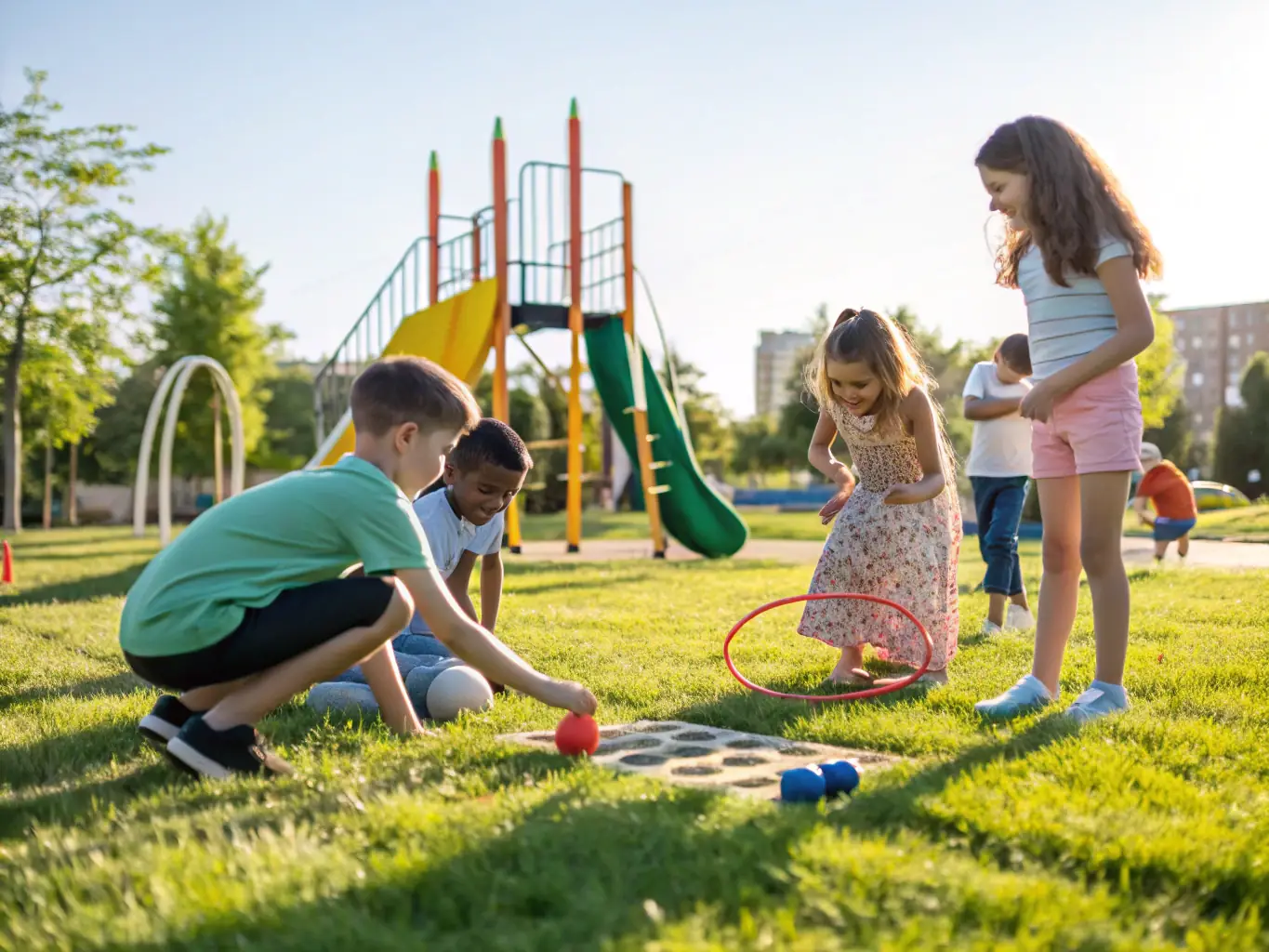 A group of children laughing and interacting during an extracurricular activity, emphasizing the social development aspect.