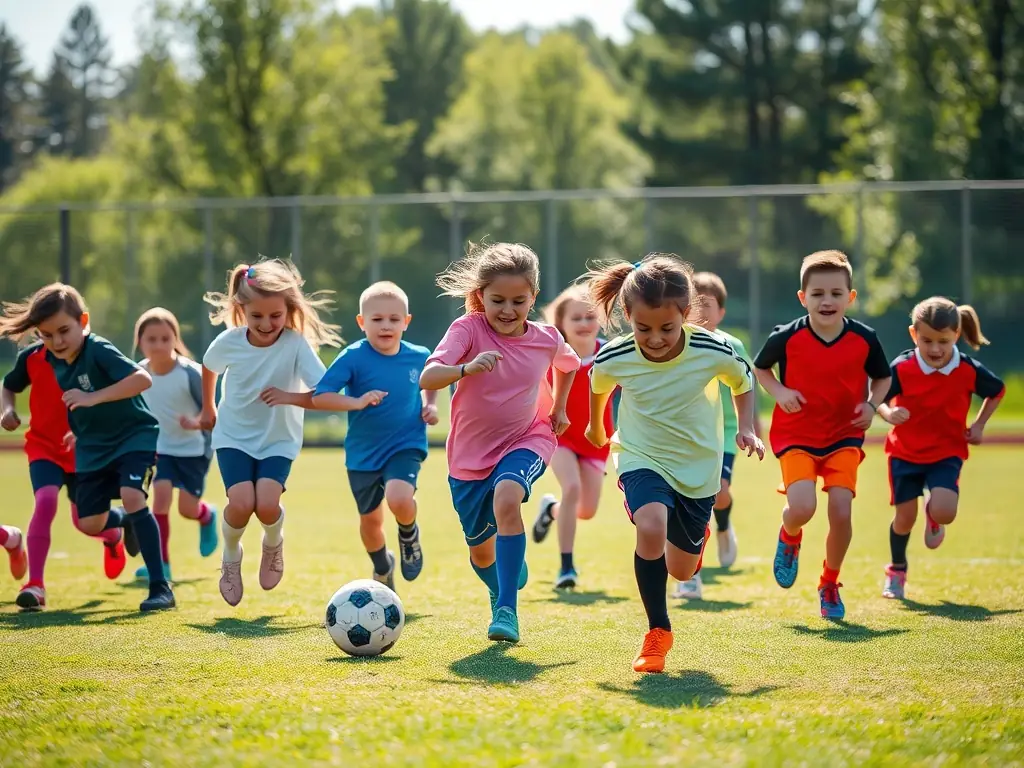A vibrant image showing young football players participating in a training session, focusing on teamwork and skill development, set against a backdrop of a sunny football field.